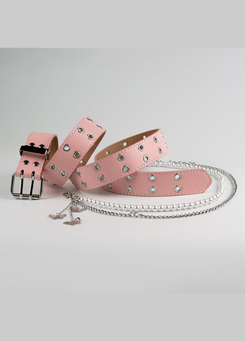 Ремень с цепочками подвески бабочек ожерелье из жемчужин на нежно-розовом поясе 105 см. No Brand (335414020)