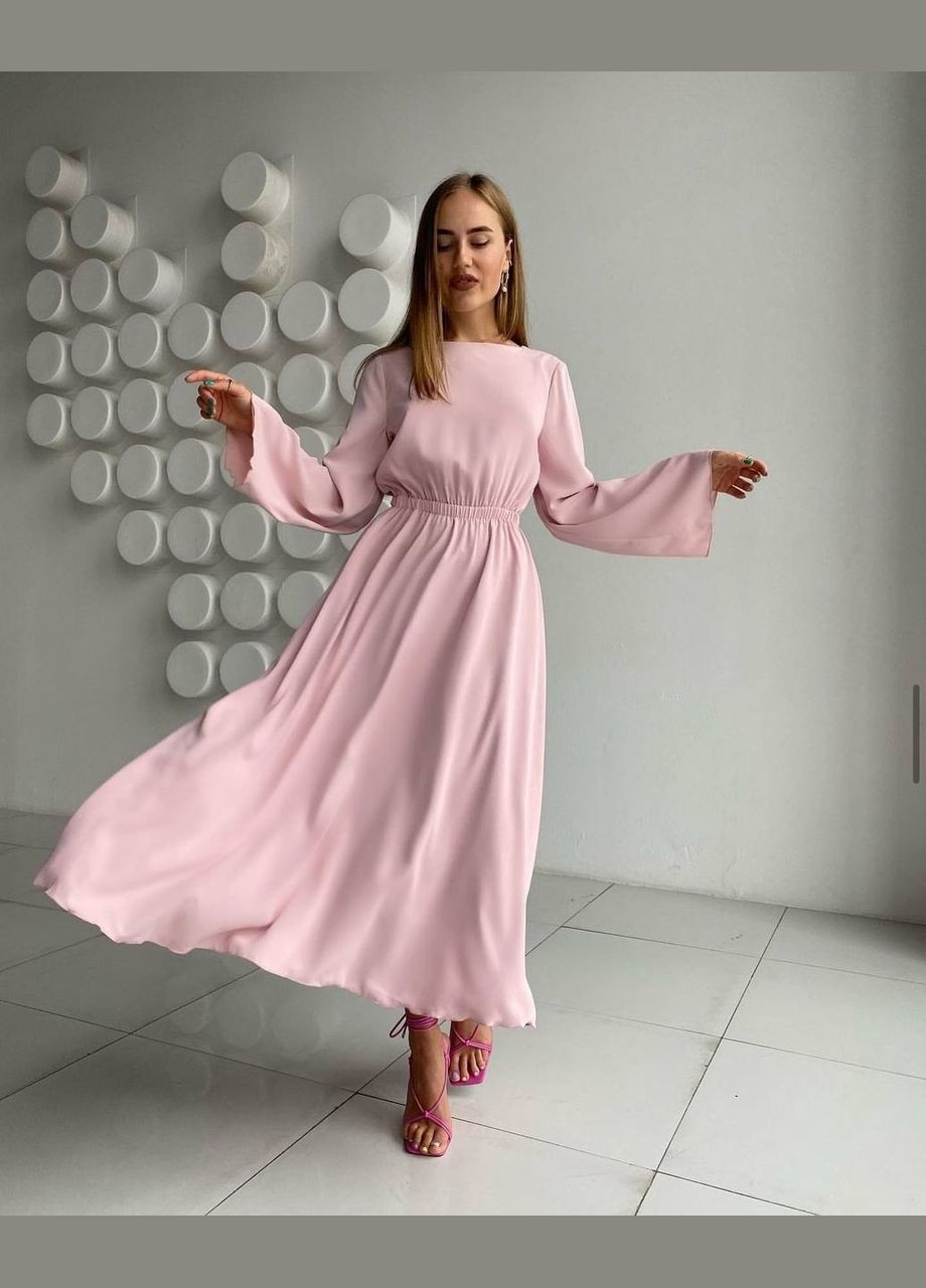 Розовое легкое платье миди с открытой спинкой розового цвета 32561 с открытой спиной Fashion однотонное