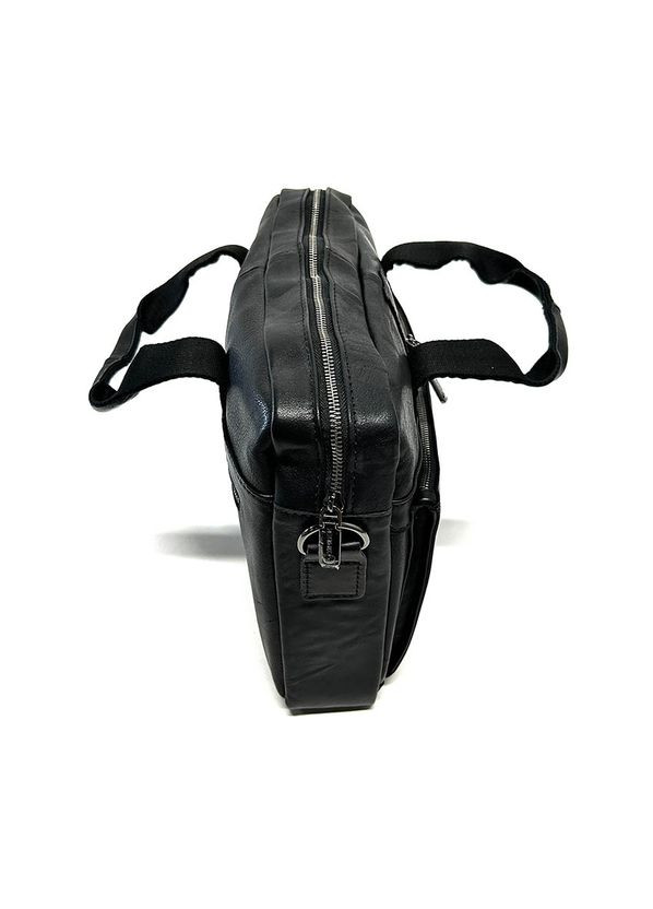 Чорна шкіряна чоловіча ділова прямокутна сумка портфель через плече для документів а4 ноутбука No Brand (324622145)