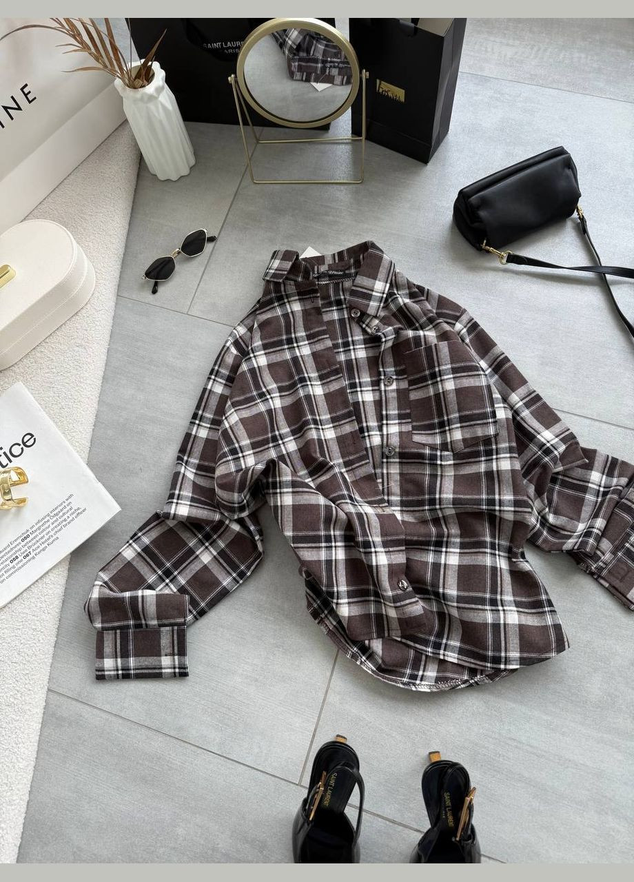 Светло-коричневая повседневный рубашка в клетку MonCher с длинным рукавом