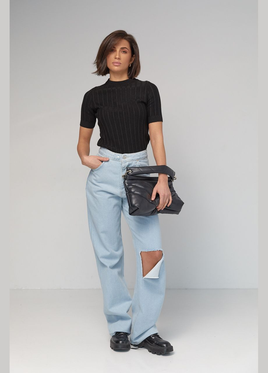 Женская вязаная футболка в рубчик Liton - (296988222)