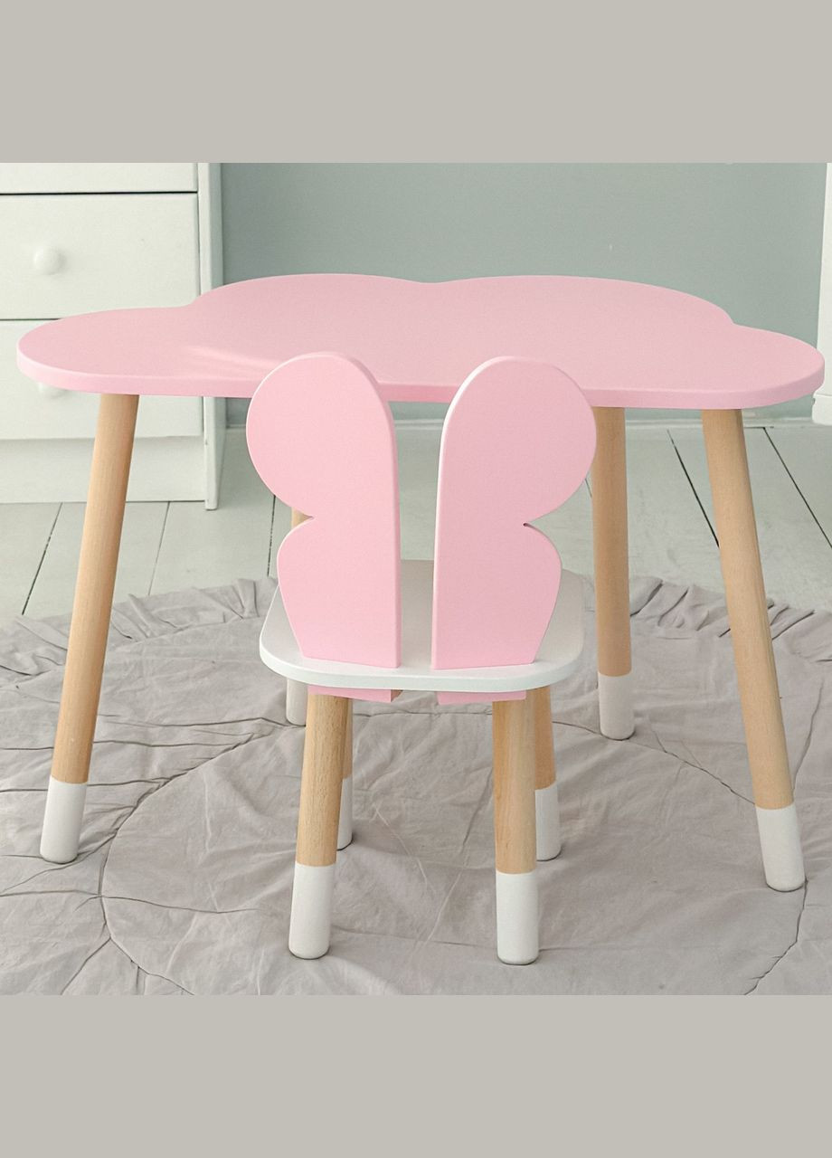 Стіл хмарка і стільчик метелик дитячий рожевий з білим сидінням. Столик для занять, ігор, їжі No Brand (361259110)