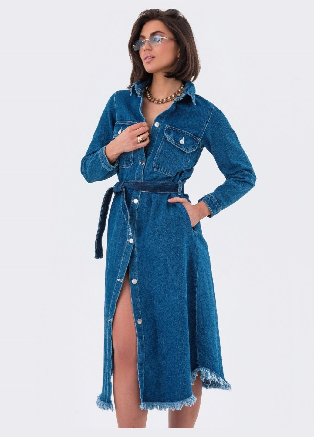 Синее джинсовое платье-рубашка синего цвета Dressa