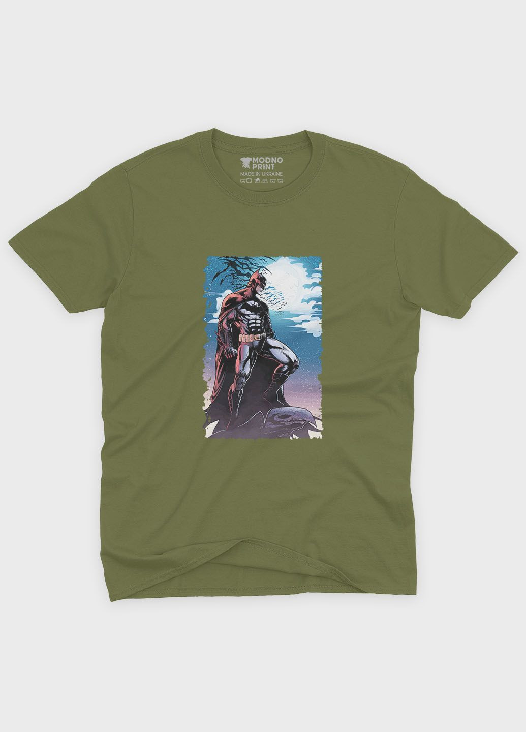 Хаки (оливковая) мужская футболка с принтом супергероя - бэтмен (ts001-1-hgr-006-003-002) Modno
