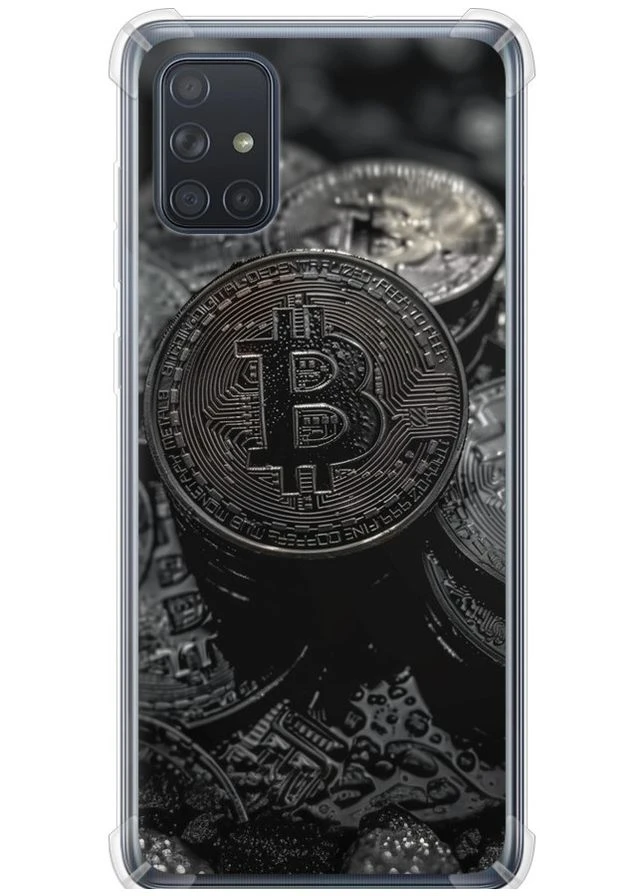 Силіконовий протиударний с посиленими кутами чохол 'Black Bitcoin' для Endorphone Samsung Galaxy A71 2020 A715F (324271990)