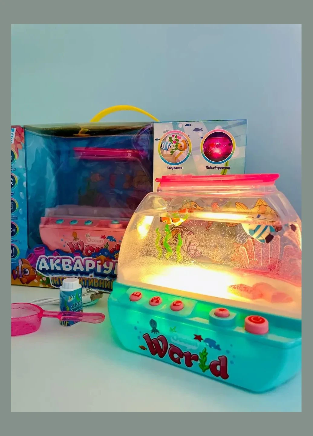 Музичний акваріум "WToys", 2 кольори,підсвічування, казки, пісні, Bluetooth, нічник, USB-кабель блакитний No Brand (322138814)