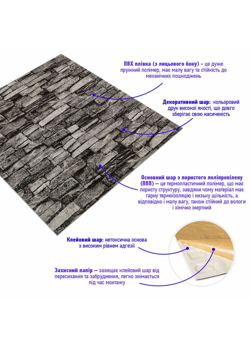 Самоклеюча 3D панель 700x770x3мм Графітовий (59-3) SW-00001481 Sticker Wall (362094983)