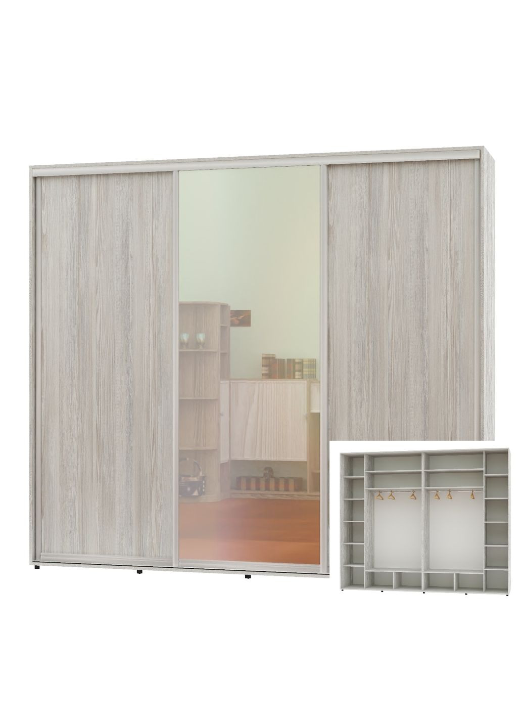 Шафа-купе тридверна 300*60*220 см Сосна натті 3 двері ДСП + Дзеркало + ДСП Люкс-147 Алекса (360448390)