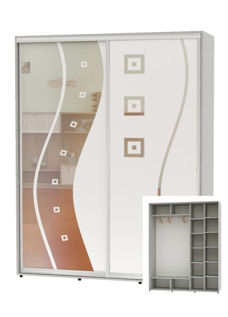 Шафа-купе дводверна 200*60*240 Сірий Дзеркало з піскострумним малюнком Алекса (360451070)