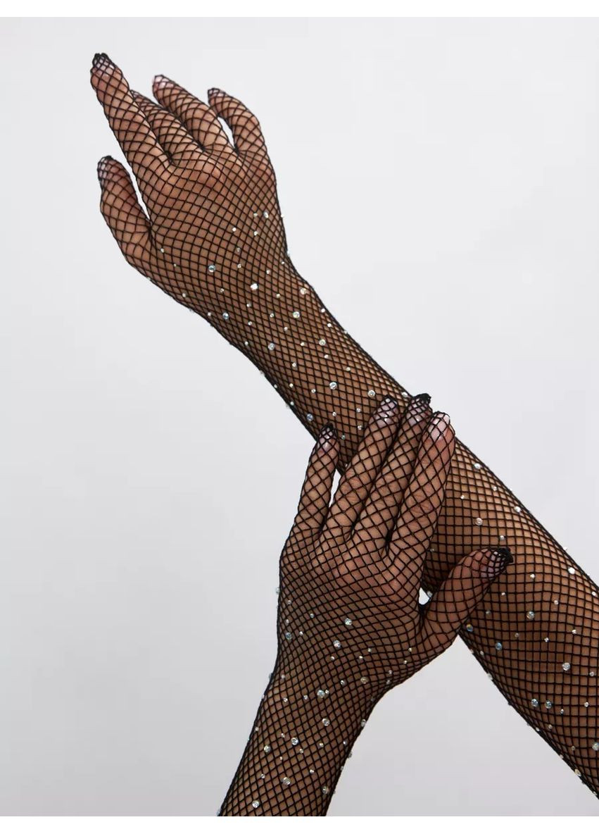 Жіночі рукавички в сітку зі стразами рукавиці з камінчиками для фотосесії карнавальні високі one size для жінок Cindylove (260953568)