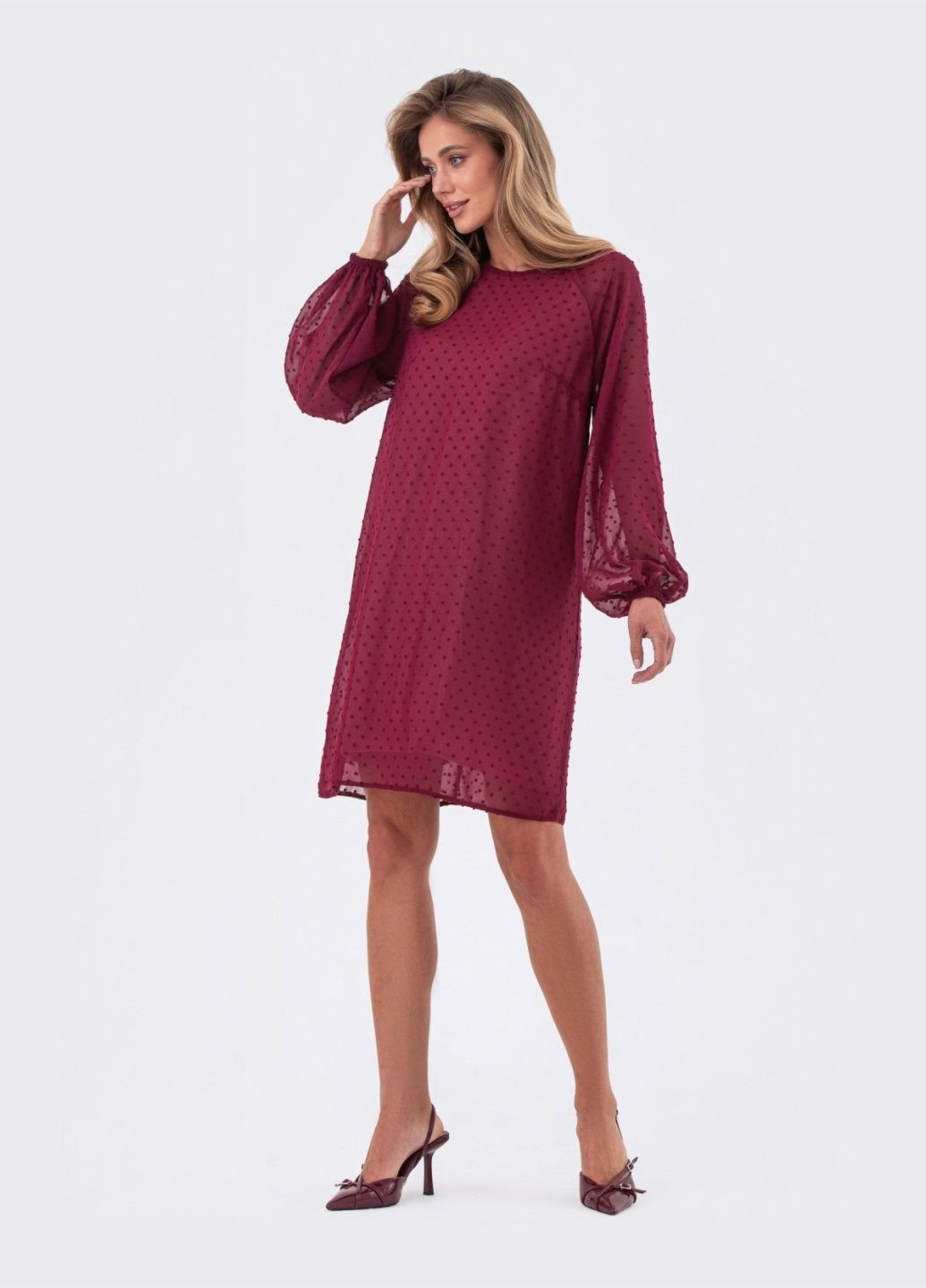 Бордовое кэжуал бордовое платье свободного кроя с вышивкой Dressa однотонное