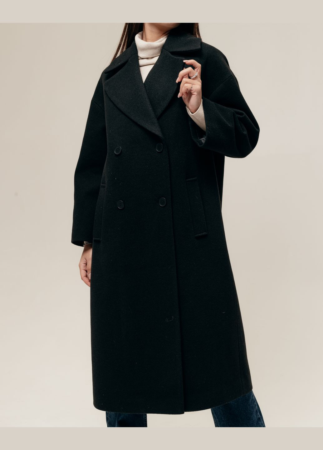 Черное демисезонное Пальто длинное свободное кашемир milirud