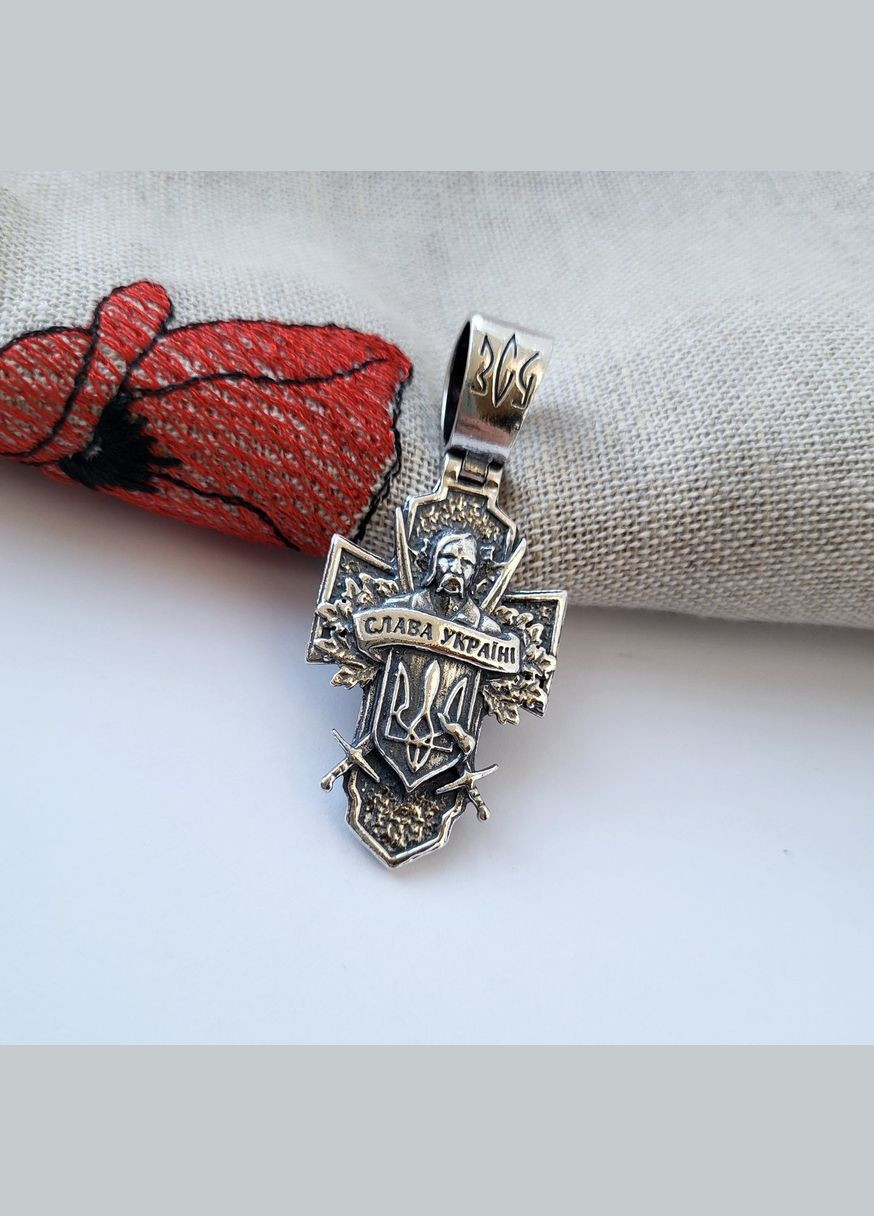 Срібний великий хрест прямий кулон Козак Характерник срібло 925 проби чорнене 3009ч 13.50г No Brand (306742975)