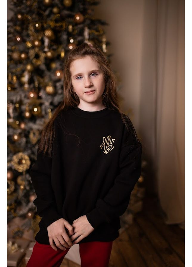 Носи своє теплий світшот для дівчинки оверсайз крою з принтом new york hc (h001-6416-025-33-1) чорний повсякденний