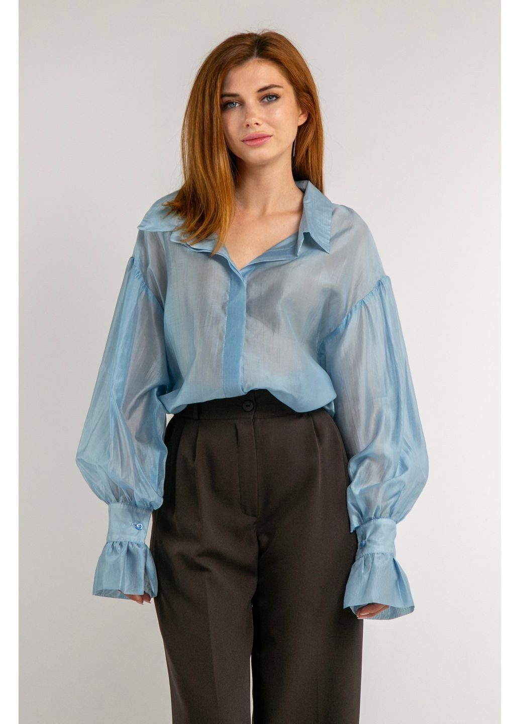 Голубая блуза с пышным рукавом из тенсела CHICLY