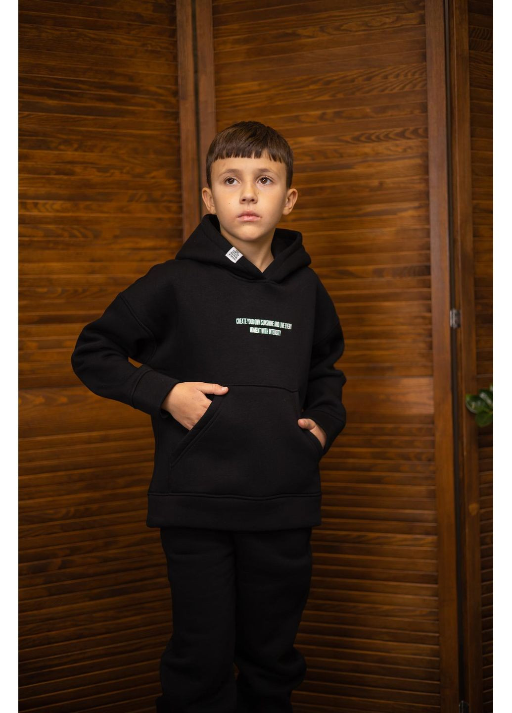 Чорний зимній костюм (штани, худі) підлітковий на флісі брючний IRmAS оверсайз