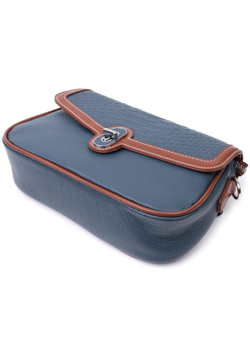 Сумка женская с фактурным клапаном из натуральной кожи синяя 22622 Vintage (329197898)