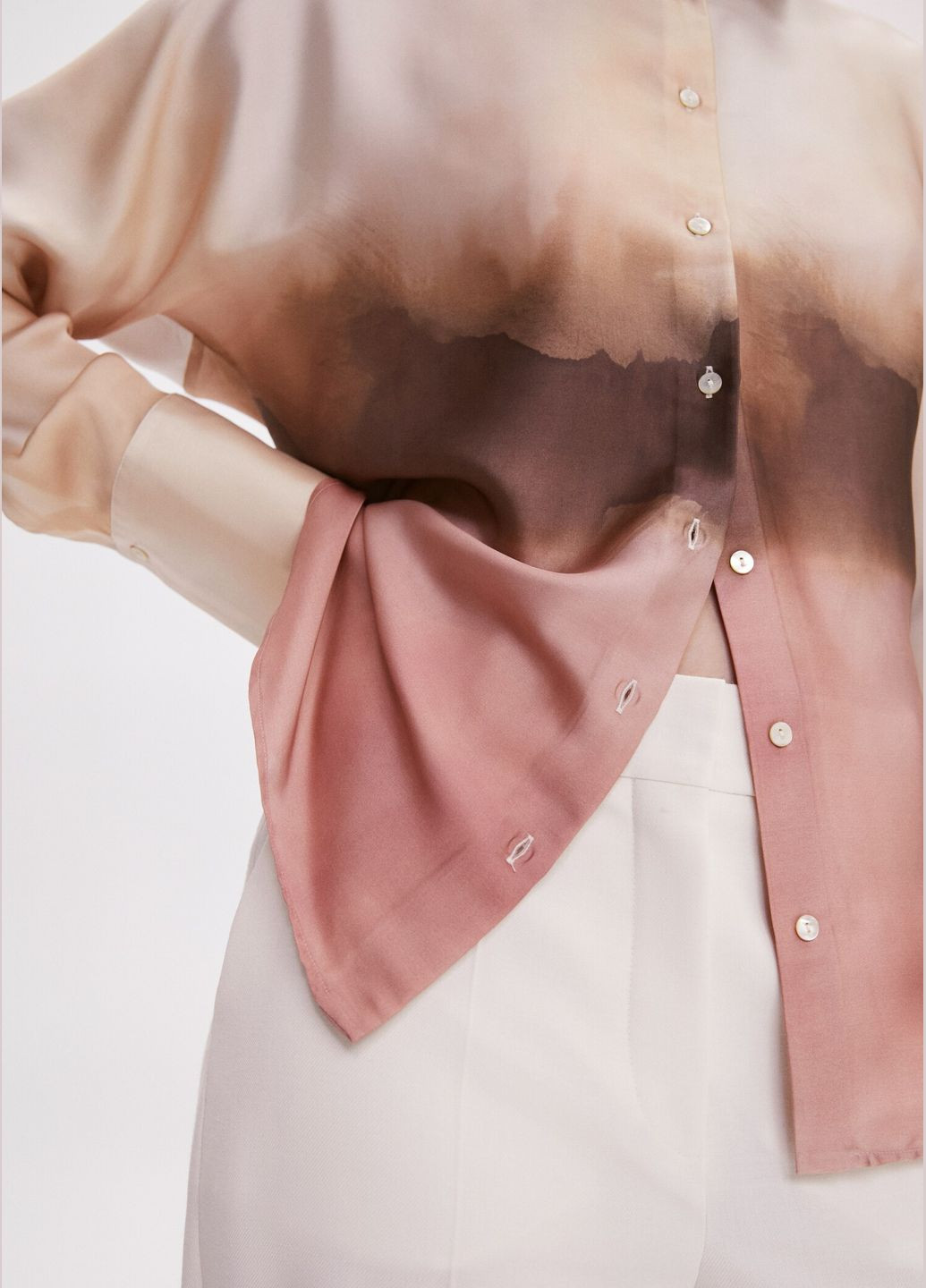 Бежевая рубашка Mango с длинным рукавом