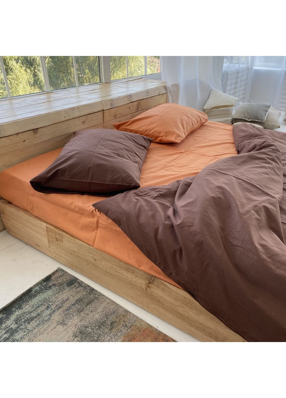 Постельное белье Теракот+шоколад ранфорс Полуторный размер, наволочки 50/70 No Brand (364219876)