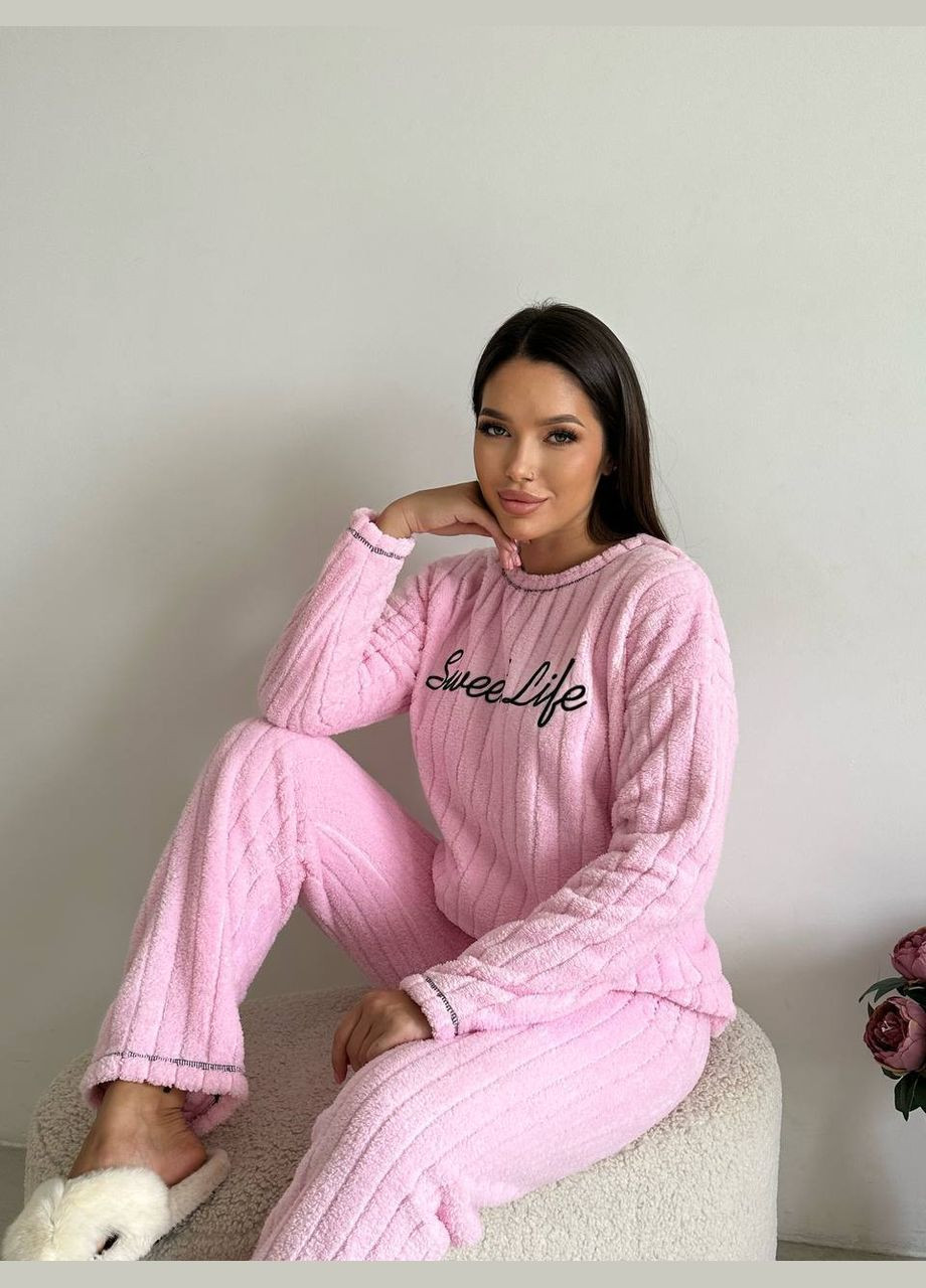 Розовая зимняя пижама кофта + брюки Eliz
