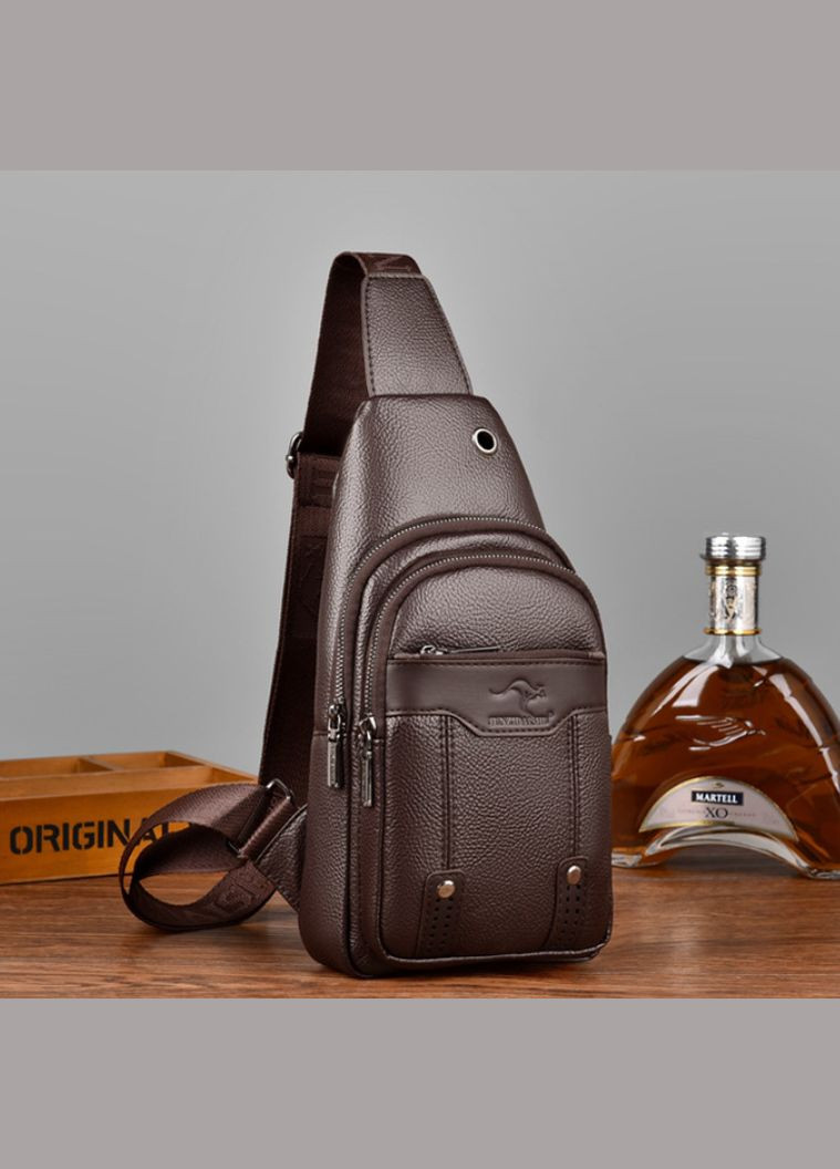 Чоловіча сумка-бананка нагрудна месенджер Кенгуру, сумка-слінг на плече на спину Коричневий No Brand (334730580)