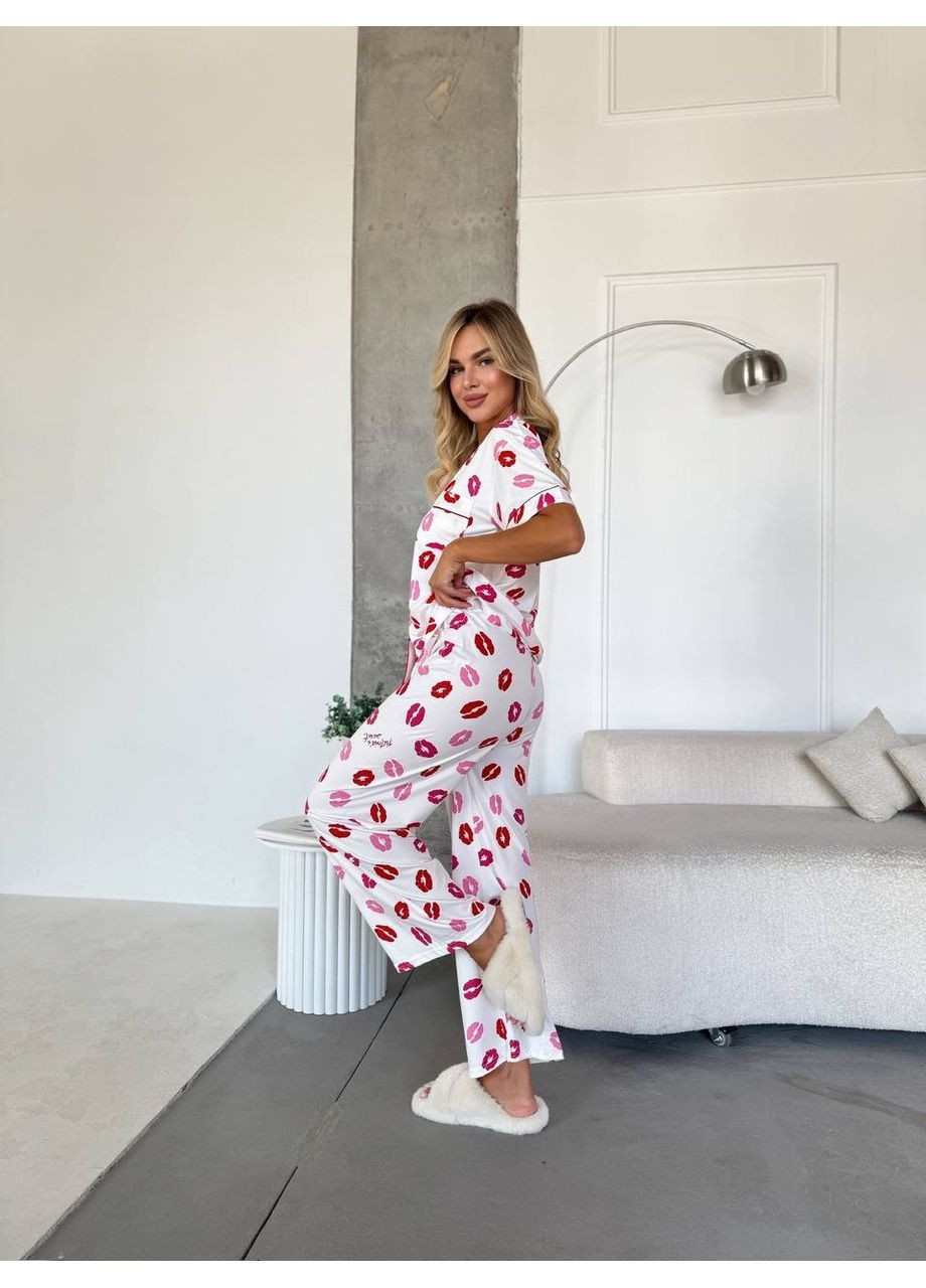 Біла жіноча котонова піжама трійка Osoblyva