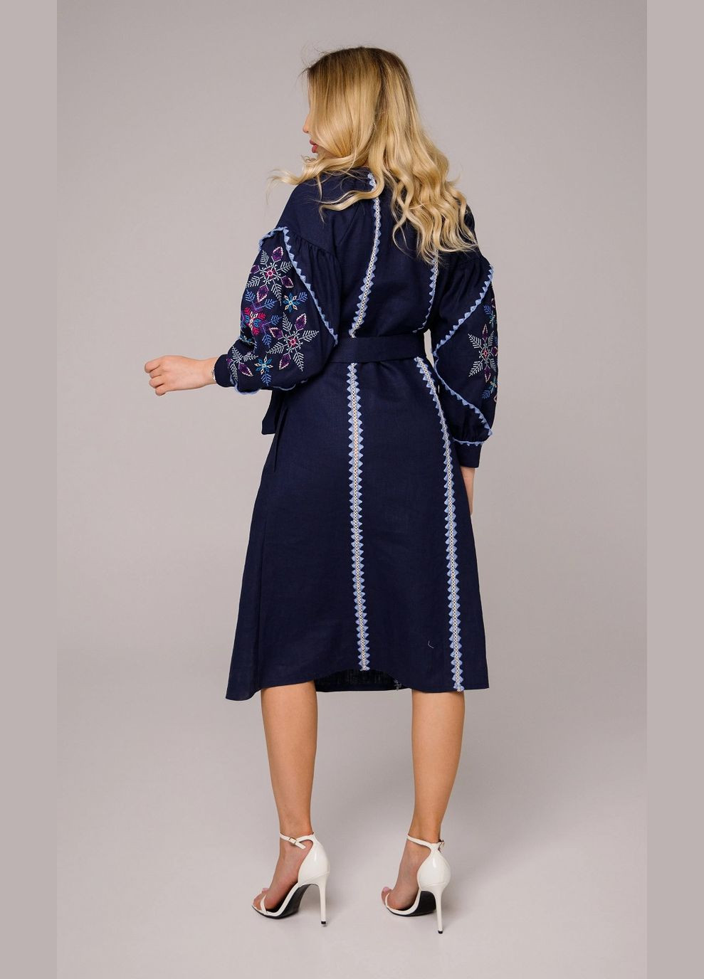 Синя повсякденний плаття вишиванка натуральне Galychanka з українською символікою