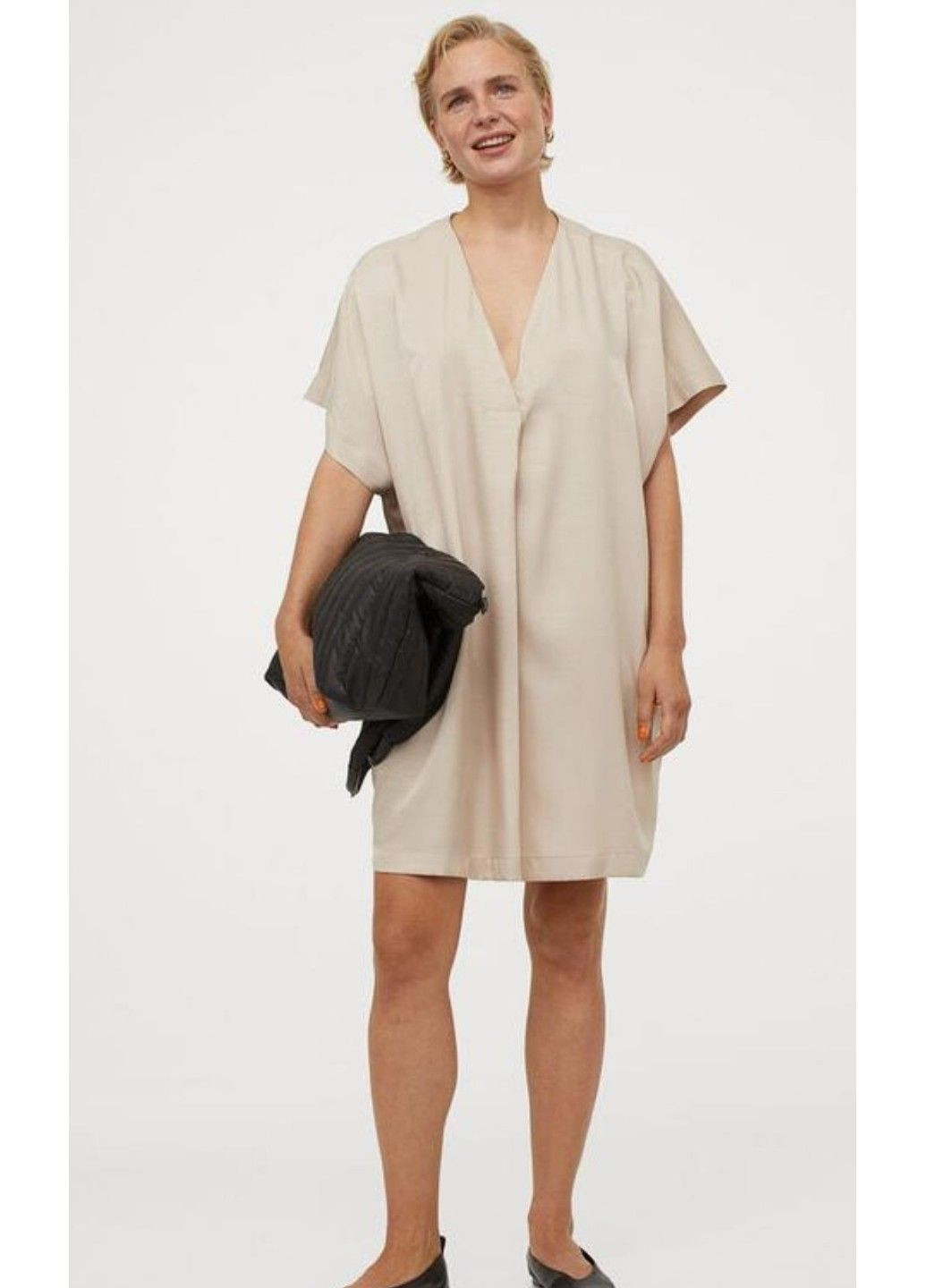 Бежевое повседневный женское платье с v-образным вырезом н&м (57471) xs бежевое H&M