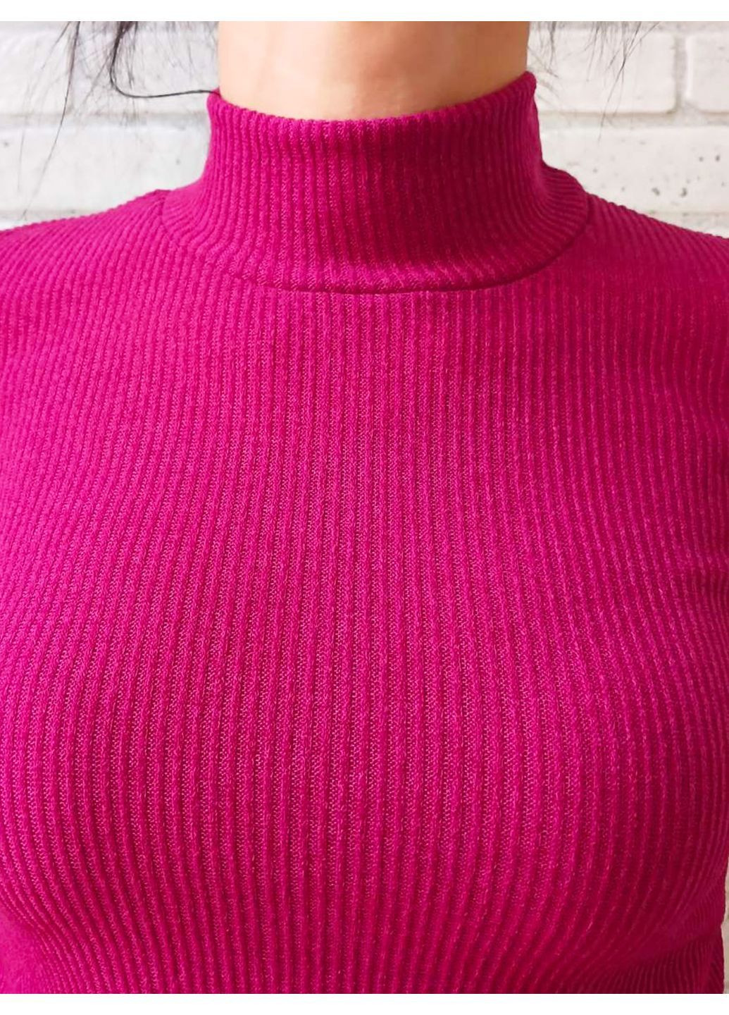 Жіноча водолазка з високим горлом, базовий гольф з вирізом для пальця, тонкий малиновий рубчик No Brand (368883025)