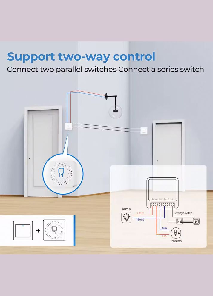 Разумное реле Mini Smart Swith 16А с WiFi модулем Smart Home 16A напряжения 100240В TUYA (300091548)