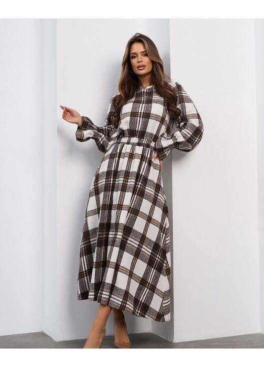 Білий повсякденний, кежуал вовняна картата сукня з воланами кльош, а-силует ISSA PLUS в клітинку