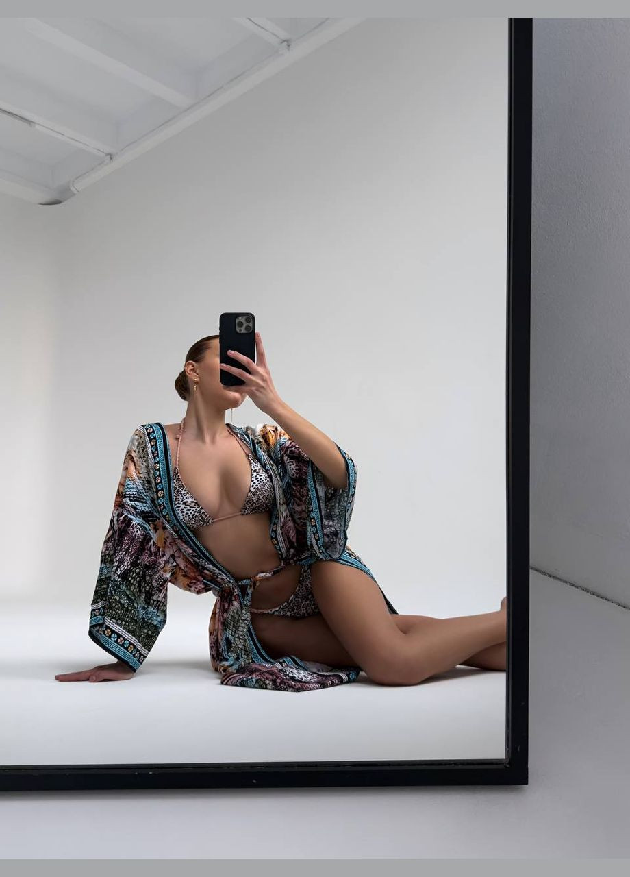 Бежевий літній трендовий мінімалістичний купальник лео роздільний Vakko