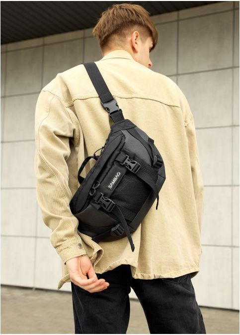 Большая мужская поясная сумка бананка для планшета DynamicDart черная тканевая (R-80411701m-VS) Sambag (302450084)