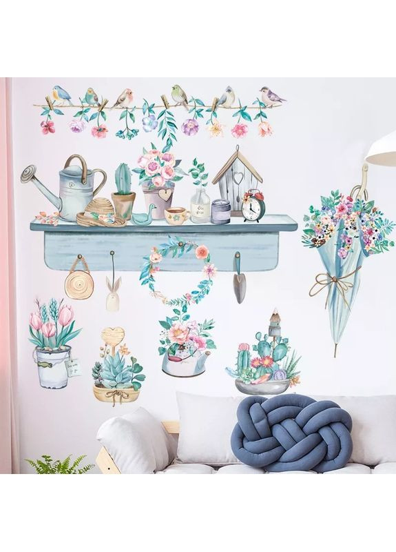 Вінілові наклейки весняні квіти в горщиках (лист 60 х 90 см) Б179-7 QT-AB No Brand (355947892)