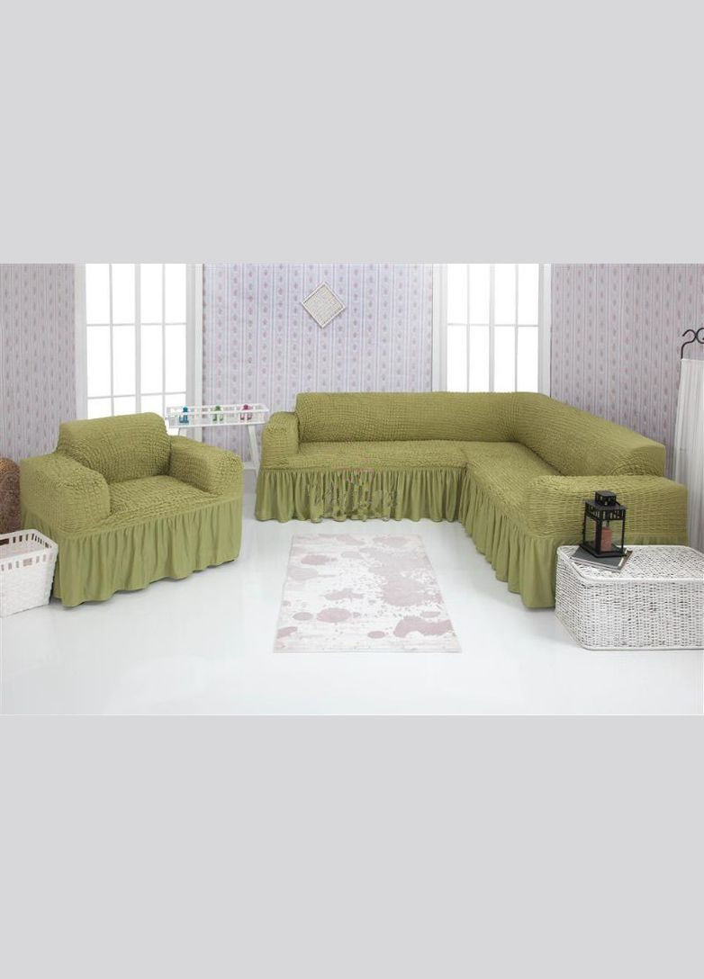 Чохол на диван кутовий та крісло 03-228 Оливковий Venera (268547818)