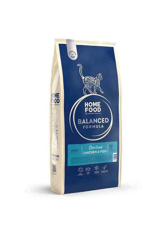 Sterilised Balanced Formula - Сухий корм з куркою та рибою для стерилізованих кішок та кастрованих дорослих котів - 10 кг Home Food (336653038)