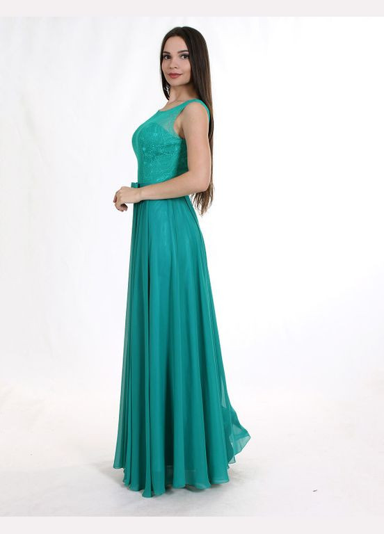Зеленое платье женское зелёное вечернее дизайнерское длинное в пол mkeng2043-1 Modna KAZKA