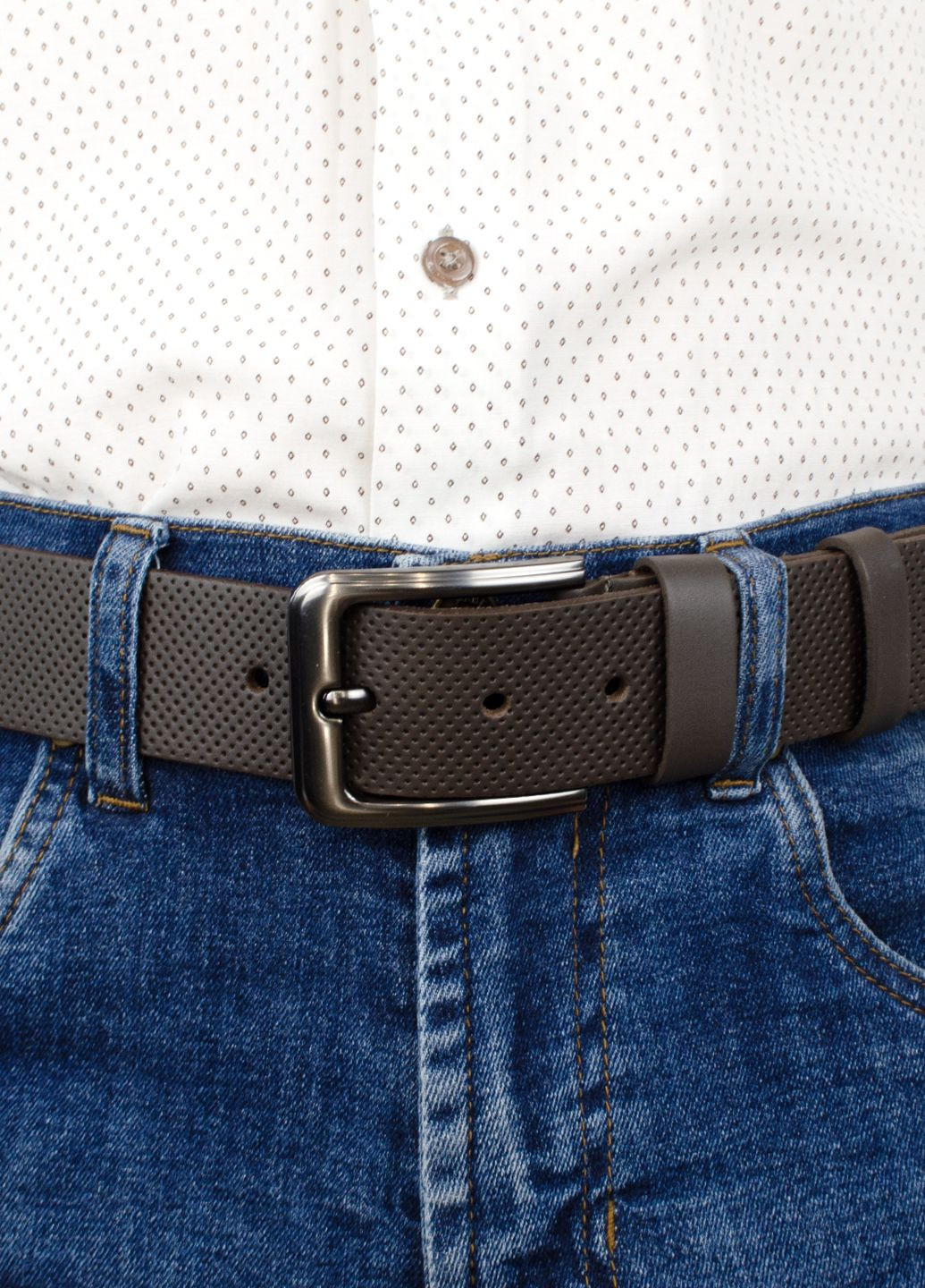 Чоловічий ремень під джинси шкіряний HC-4062 (125 см) темно-коричневий HandyCover (295574223)