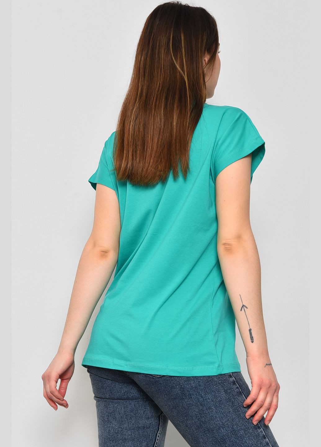 Зелена літня футболка жіноча напівбатальна з малюнком зеленого кольору Let's Shop