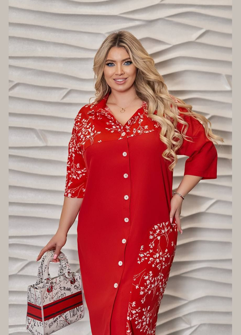 Красное женское платье рубашка бирюзового цвета New Trend