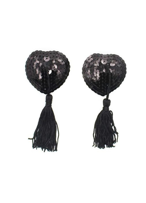 Наклейки для сосків Hearts з паєтками та пензликами - Срібло - Еротична білизна Drive No Brand (338618004)