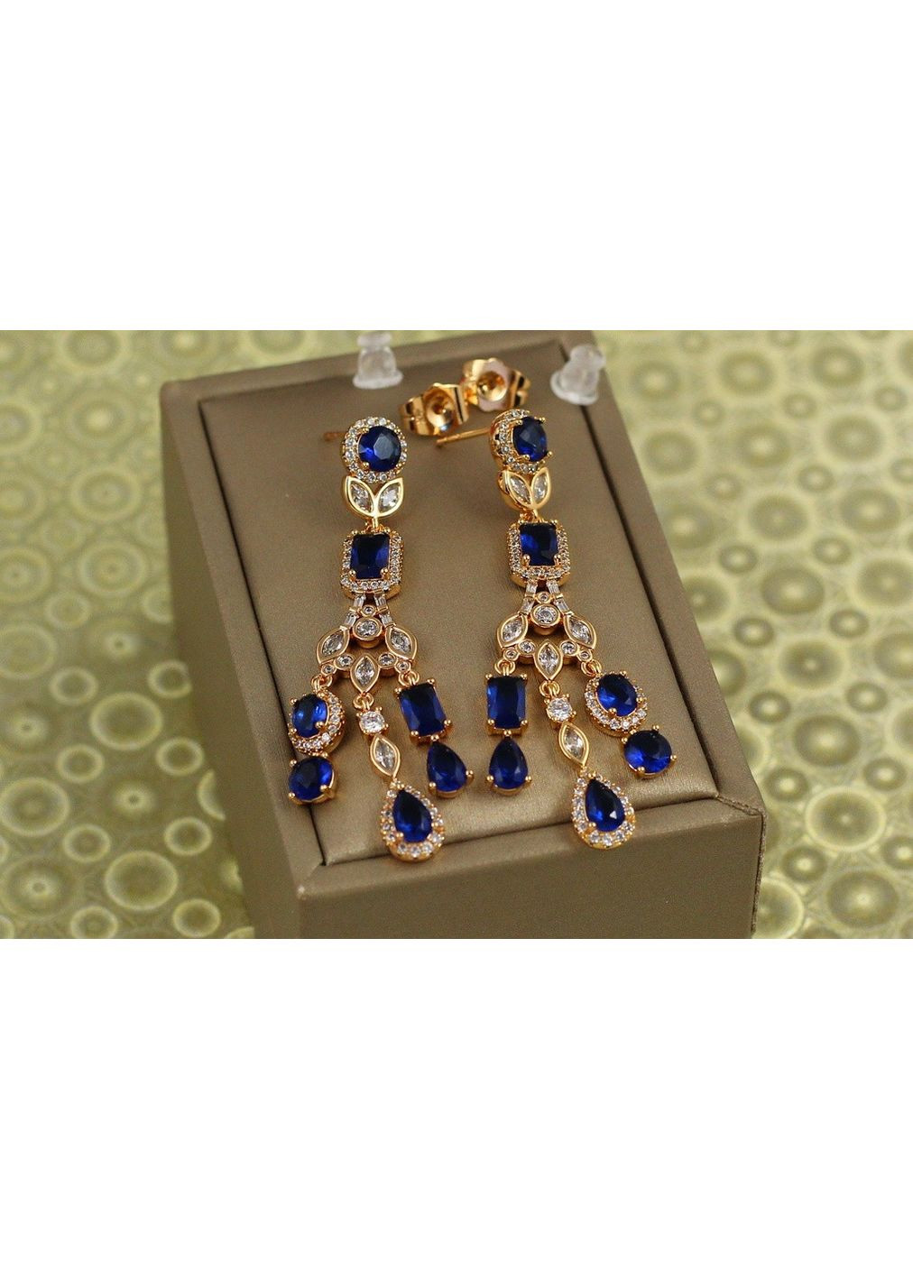 Сережки підвіски Валері із синіми каменями 5,3 см золотисті Xuping Jewelry (352474495)