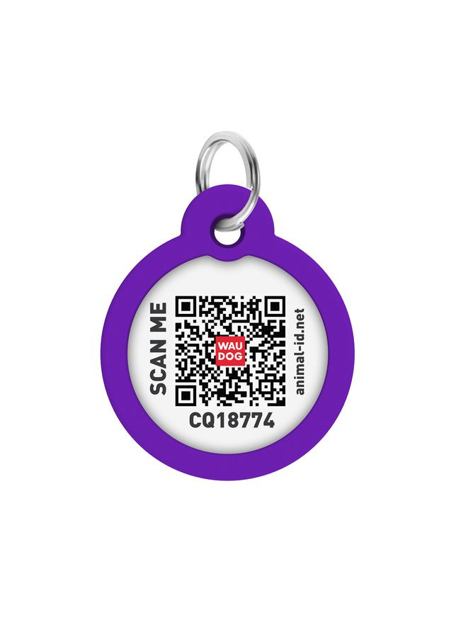 Адресник для собак металлический Smart ID c QR паспортом, рисунок "Градиент фиолетовый", круг, Д 30 мм WAUDOG (330245177)