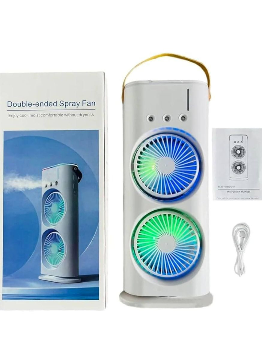 Настільний подвійний вентилятор-зволожувач повітря з кольоровою LED підсвіткою RGB на акумуляторі + USB з пультом Po Fanu (328265857)