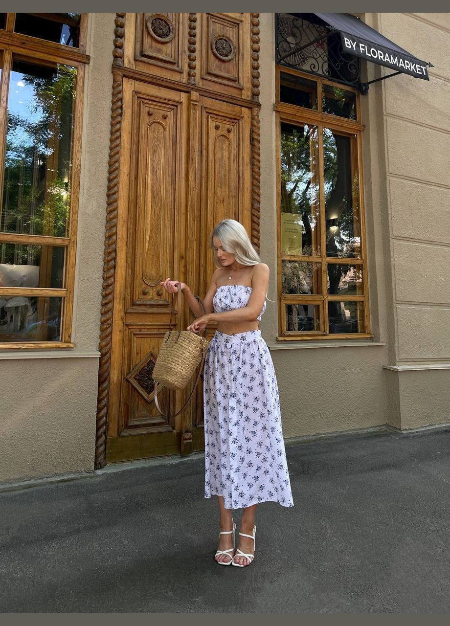 Жіночий костюм (топ+спідниця) молочного кольору 32893 No Brand (330641155)