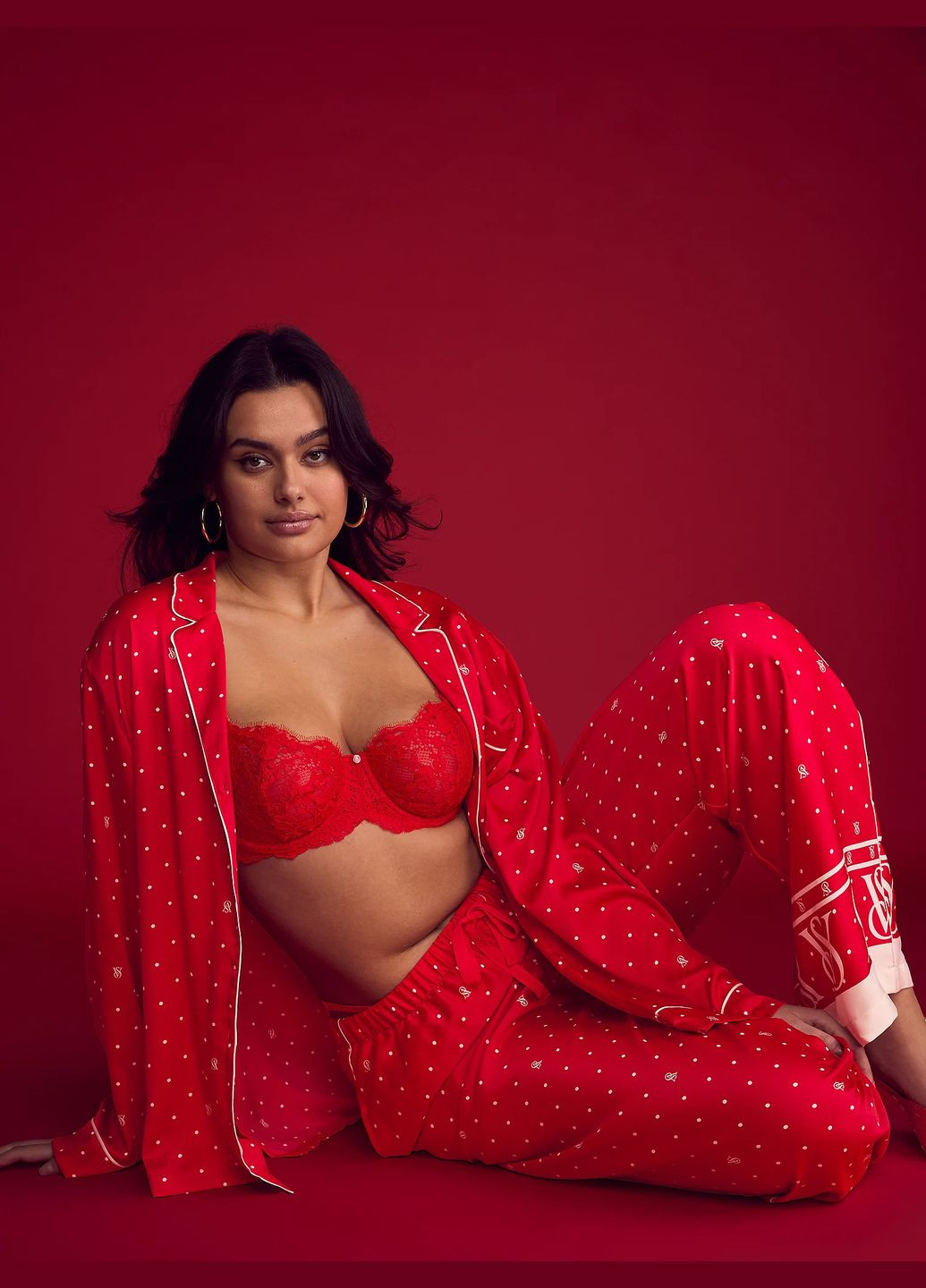 Червона всесезон піжама жіноча glazed satin long pajama set сатинова червоний сорочка + брюки Victoria's Secret