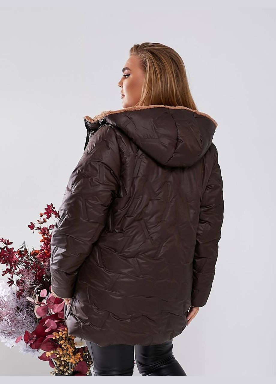 Коричнева демісезонна жіноча тепла куртка з капюшоном New Trend