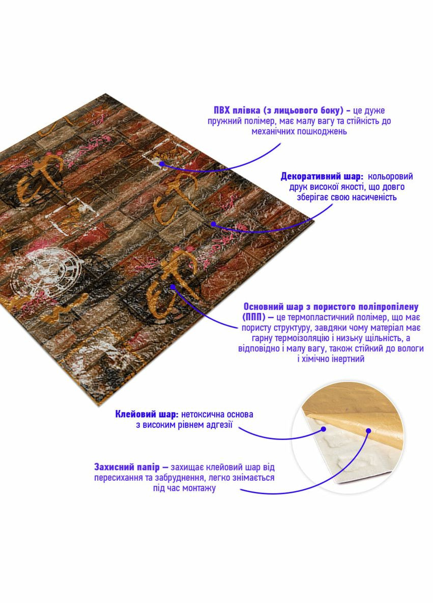 Декоративная 3D панель самоклеющаяся под оранжевый кирпич граффити 700х770х6мм (025) SW-00000081 No Brand (328578379)