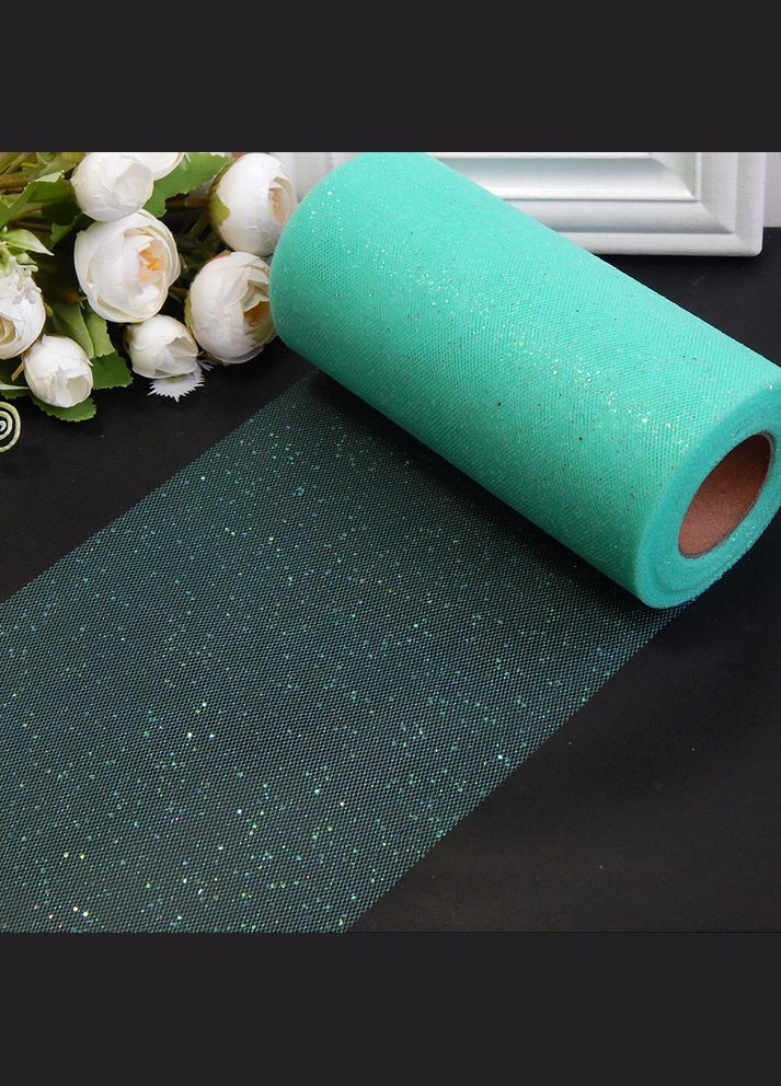 Фатин с блеском, сетчатая лента, 15 см, глиттер хамелеон, мятный No Brand (340484383)