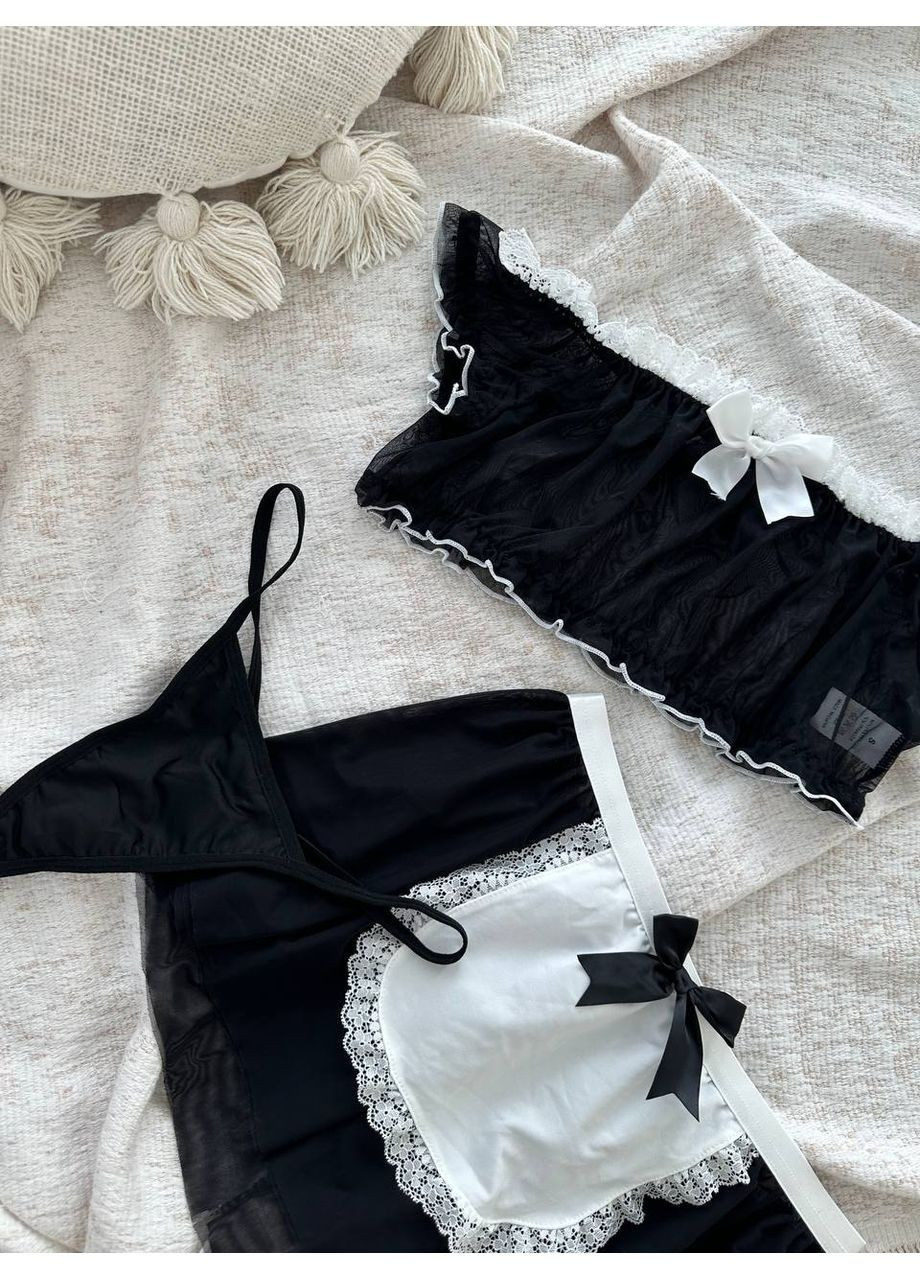 Чорний демісезонний жіночий рольовий костюм | чорна грайлива покоївка Vital-Textile 284/2